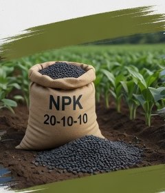 Мешок с удобрением NPK 20-10-10 в поле