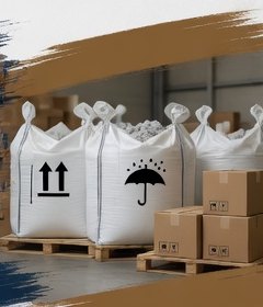 Мешки big-bag и коробки с маркировкой на паллетах