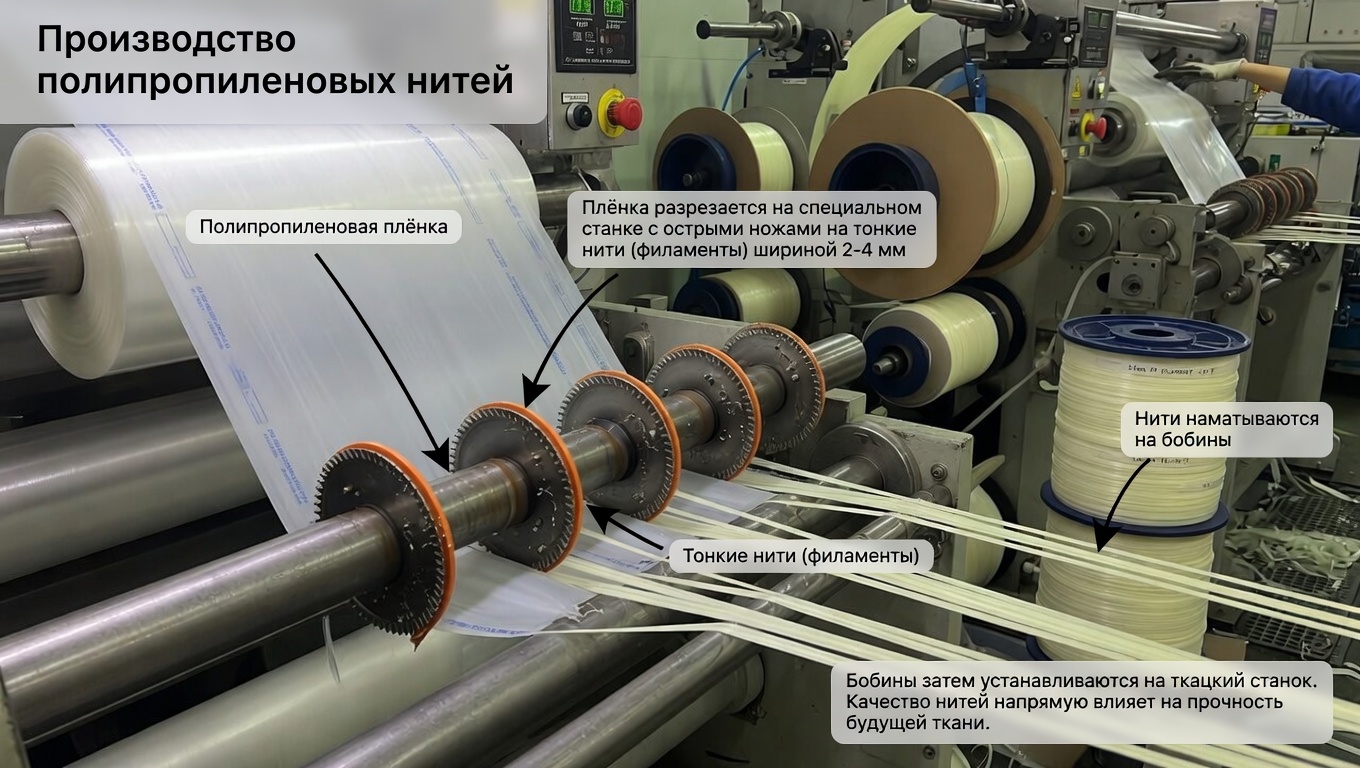 Разрезание полипропиленовой плёнки на нити