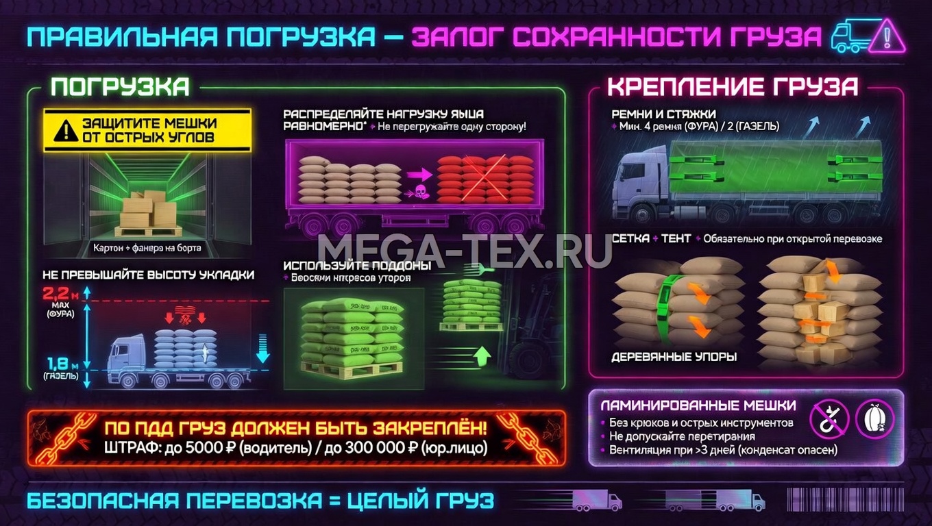 Погрузка полипропиленовых мешков на поддоны
