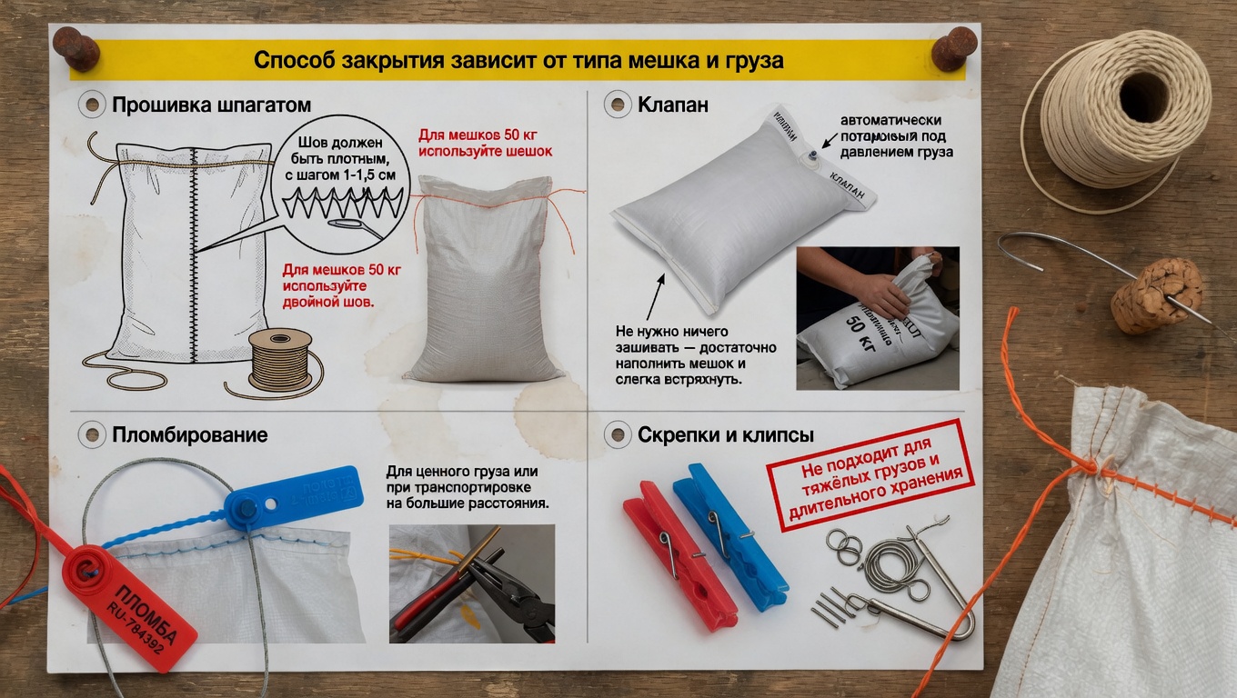Способы закрытия полипропиленовых мешков